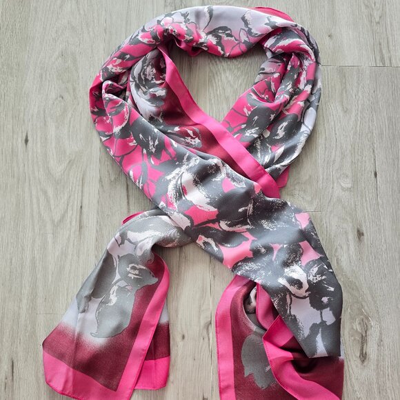 Coldwater Creek | gray pink floral print rectangle medium length scarf - Picture 1 of 6